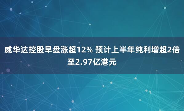 威华达控股早盘涨超12% 预计上半年纯利增超2倍至2.97亿港元
