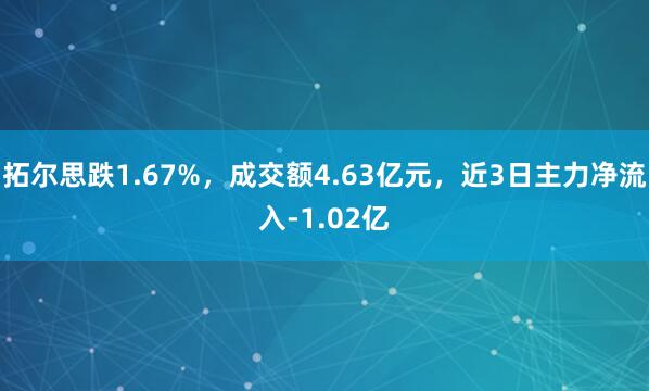 拓尔思跌1.67%,成交额4.63亿元,近3日主力净流入-1.02亿