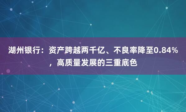 湖州银行：资产跨越两千亿、不良率降至0.84%，高质量发展的三重底色