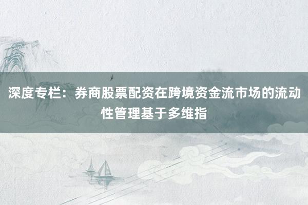 深度专栏：券商股票配资在跨境资金流市场的流动性管理基于多维指