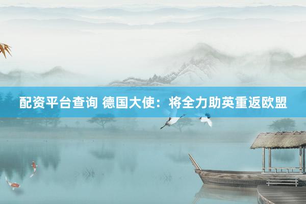 配资平台查询 德国大使：将全力助英重返欧盟